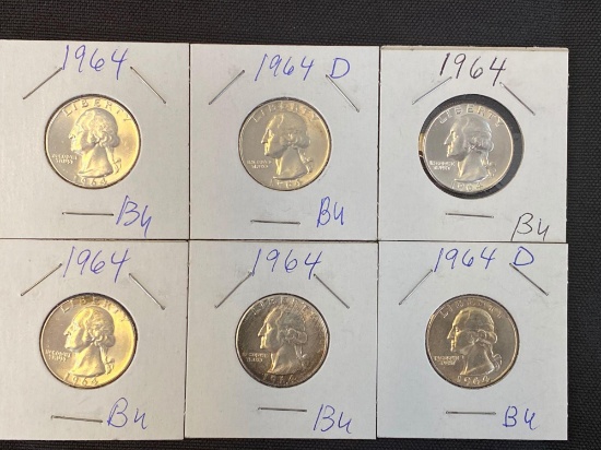 1 Lot of 6 1964 Quarters