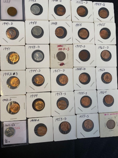 1 Lot of 30 Lincoln head Pennies and 1 Indian Head Penny