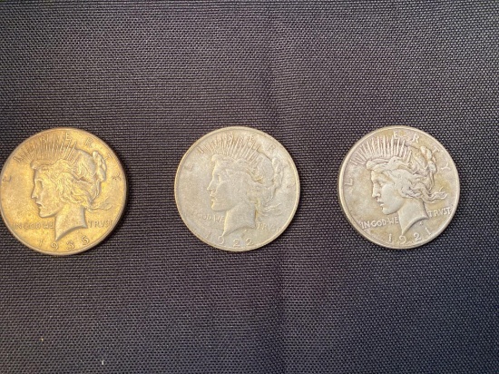 1 Lot of 3 Peace Dollars
