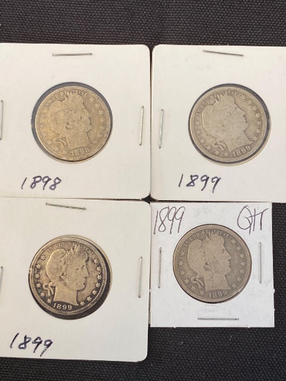 1 Lot of 4 Barber Quarters