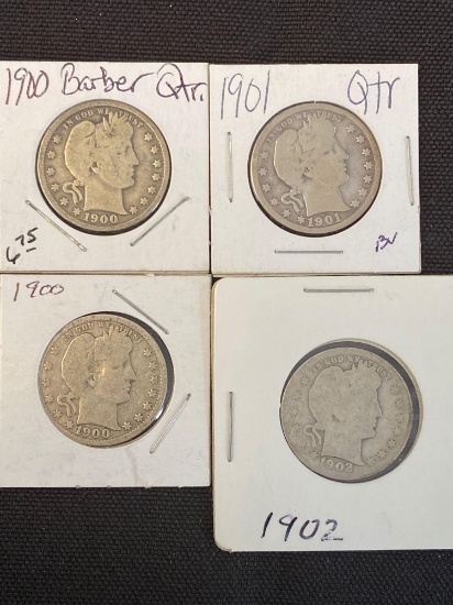 1 Lot of 4 Barber Quarters