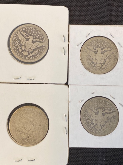 1 Lot of 4 Barber Quarters