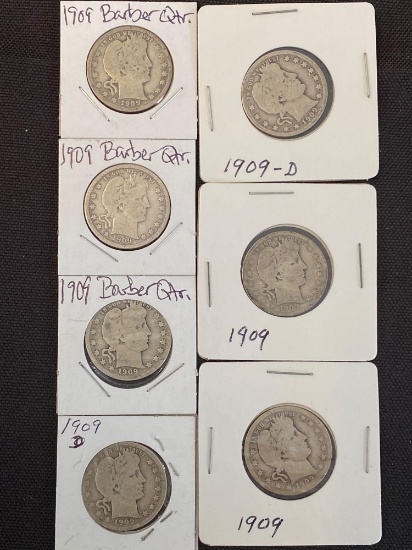 1 Lot of 7 Barber Quarters