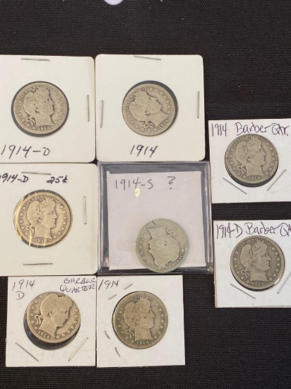 1 Lot of 8 Barber Quarters