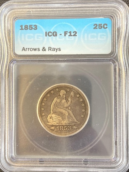 1853 Seated Liberty Quarter with Arrows and Rays