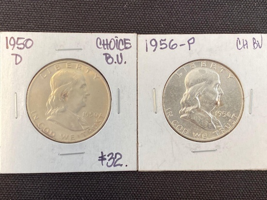 1 Lot of 2 Franklin Silver Half Dollars