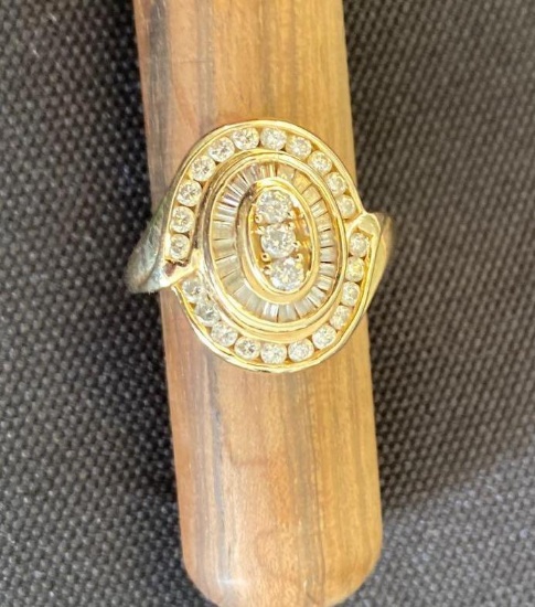 14K Yellow gold Diamond Cluster Ring, Approximately 1 ct.