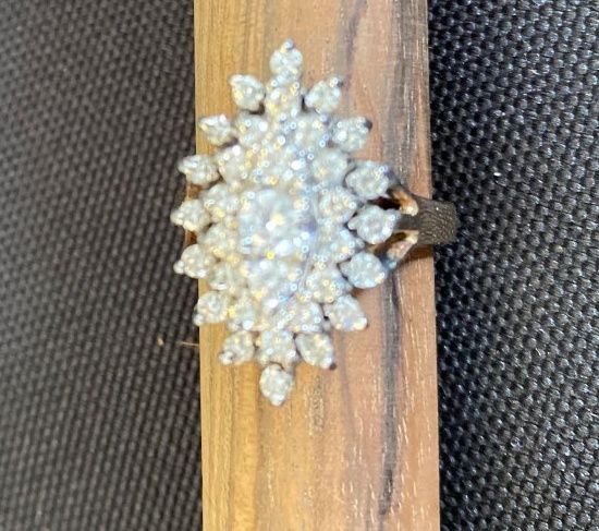 14K Two Tone Approximately 1 ct. Diamond Cluster Ring