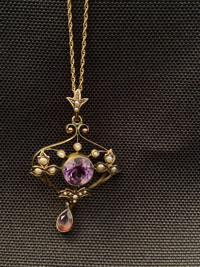 10K Pearl and Amethyst Pendant