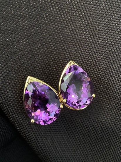 14K Amethyst Lever Back Earrings