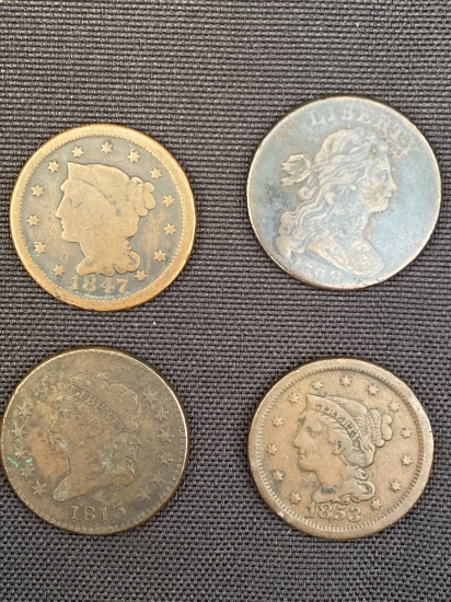 1 Lot of 4 Large One Cent Coins
