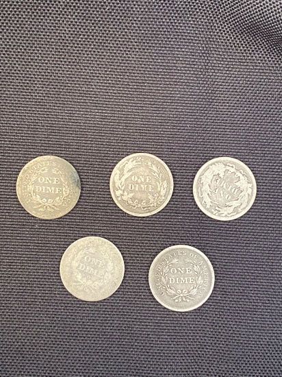 1 Lot of 5 Silver Dimes