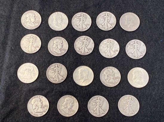 1 Lot of 19 Silver Half Dollars