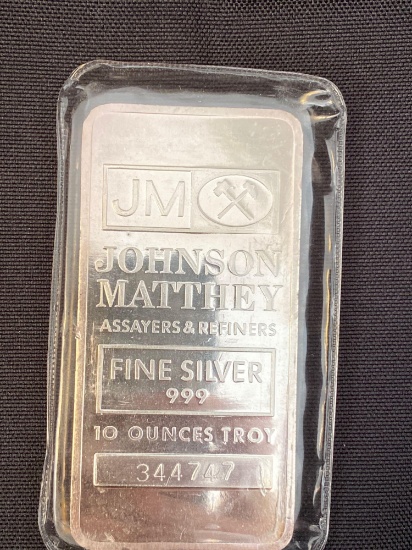 Johnson Matthey Assayers & Refiners Silver Bar- 10 Troy oz