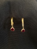 One Pair Ladies Euro Shield 6x6mm Created Ruby Earrings