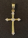 14K Yellow Gold and Diamond Cross Pendant