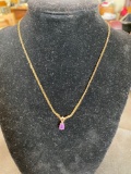 14k Yellow Gold 16: Necxklace with Amethyst and Diamond
