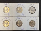 1 Lot of 6 1964 Quarters