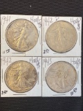 1 Lot of 4 Liberty Half Dollars