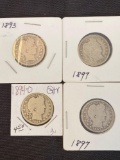 Lot of 4 Barber Quarters