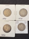 1 Lot of 4 Barber Quarters