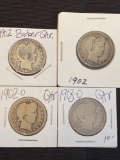 1 Lot of 4 Barber Quarters