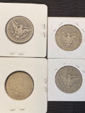 1 Lot of 4 Barber Quarters
