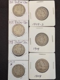 1 Lot of 7 Barber Quarters