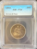1853 Seated Liberty Quarter with Arrows and Rays