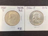1 Lot of 2 Franklin Silver Half Dollars