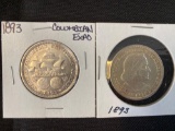 1 Lot of 2 1893 Columbian Expo Half Dollars