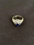 14k White Gold Ring With Sapphire and Diamond Chips