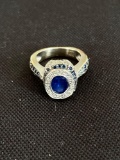 14K White Gold Ring With Sapphire and Diamond Chips