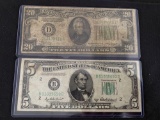 1-$20 and 1-$5 Bills