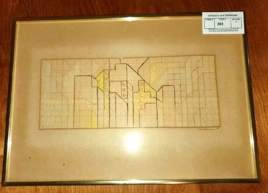"Guys and Dolls" Multi-Medium Print, signed by David Leviouiou '55, Matted and Framed Under Glass,