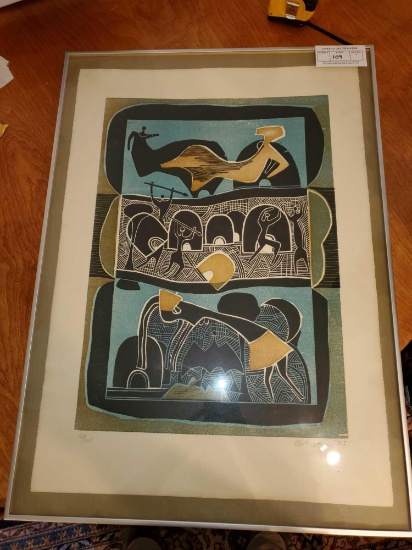 Print by L. Sibiya '75, 169/225, Framed Under Glass