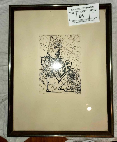 "El Cid" Original Etching by Salvador Dali, Framed Under Glass