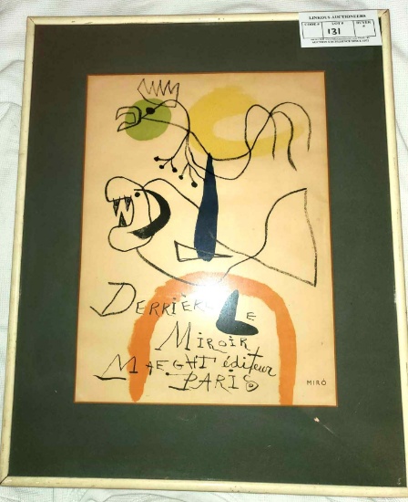 "Derriere Miroir Paris", Mixed Medium, Signed by MIRO, Matted and Framed Under Glass