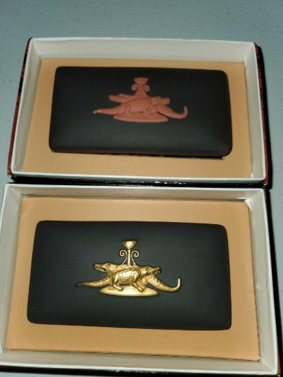 2 - Wedgwood Basalt Oblong Candy Boxes, Gilded Black Basalt