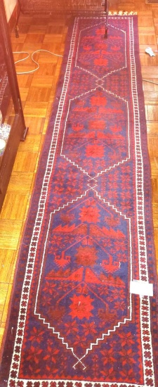 Turkish Runner Rug, 100% Wool, Hand Made, Blue and Burgundy