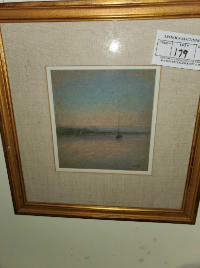 Pastel Landscape, Signed W.C., Framed and Matted Under Glass
