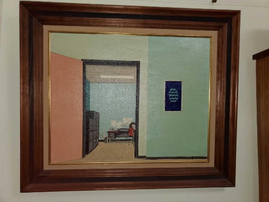 Oil on Canvas - Office, Framed, Signed d.lenmon'74