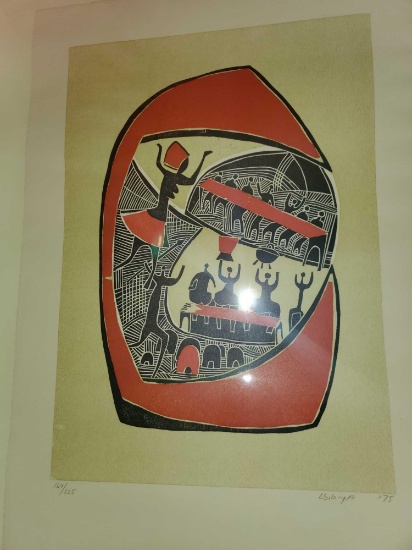 Lucky Sibiya African print, signed L. Sibiya '75, Unframed, 169/225