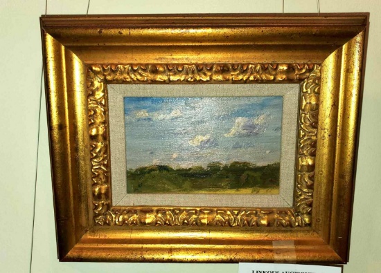 Landscape Oil Painting on Board, No visible Signature, Matted and Framed