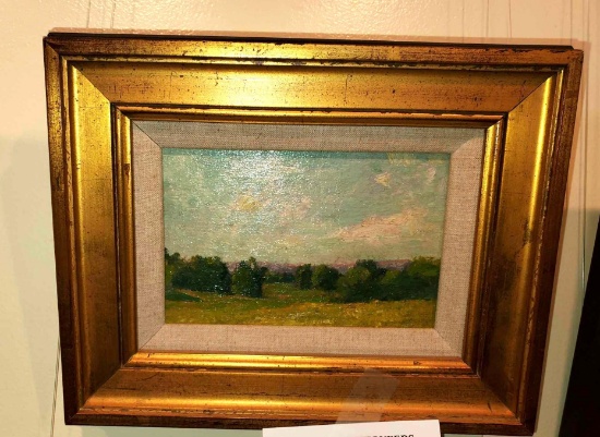 Landscape Oil Painting on Board, Matted and Framed, No Visible Artist Signature