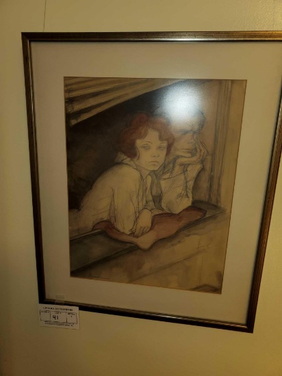 Mixed Medium Portrait (Pencil and Watercolor) Signed, Matted and Framed