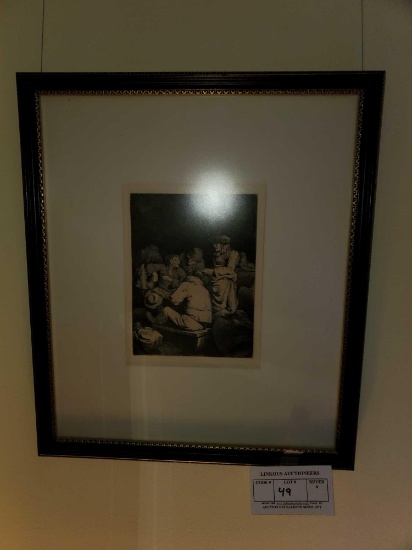 " The Old Inn Hostess" Original Etching, Water Marked - Arms of Amsterdam, 8 Worn Holed Inprinted