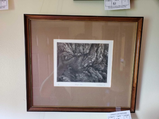 "Splayed Tree" by A.M. Parkin '77, 1/6, Matted and Framed Under Glass