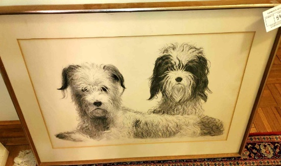 "Alice and Clara" Dogs Print, 1/11, Signed by Artist '73, Matted and Framed under Glass