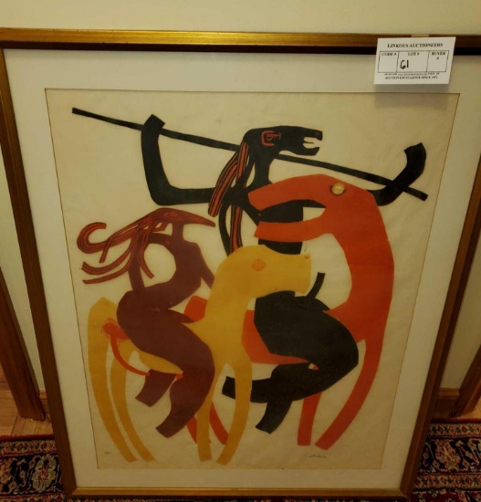 African Art, Signed Costello ' 73, 16/20, Matted and Framed Under Glass